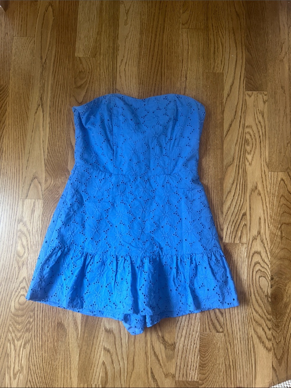 Altar'd State Blue Eyelet Strapless on Romper